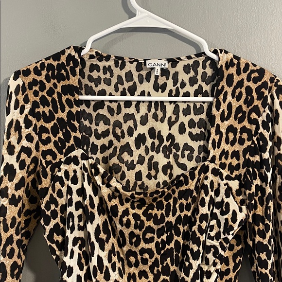 Ganni Long Sleeve Bodysuit Leopard Size M - Picture 5 of 11